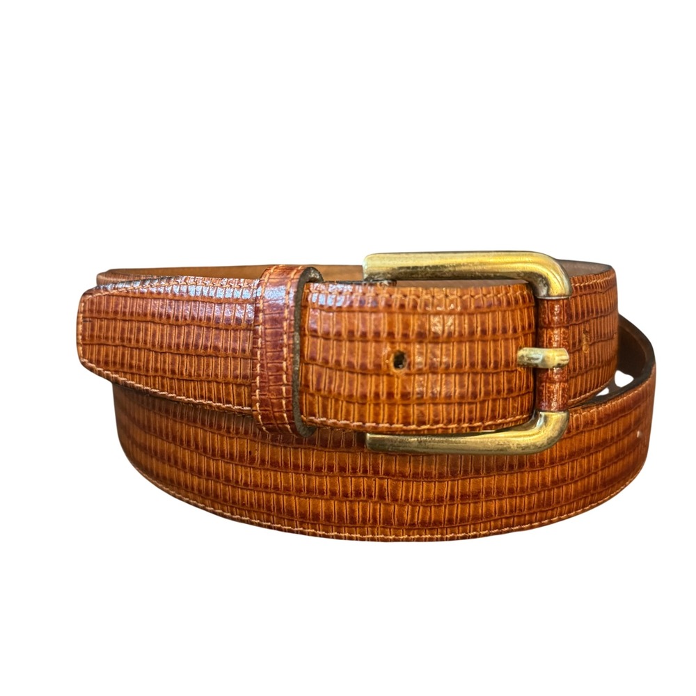 Satori Brown Lizard Embossed Leather Belt‎ Gold Buckle New Zealand Size 34 85cm